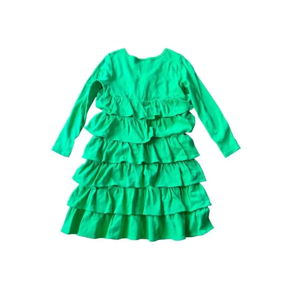 Lolly Wolly‎ Doodle Girl's 8 9 Green Tiered Long Sleeve Cotton Dress